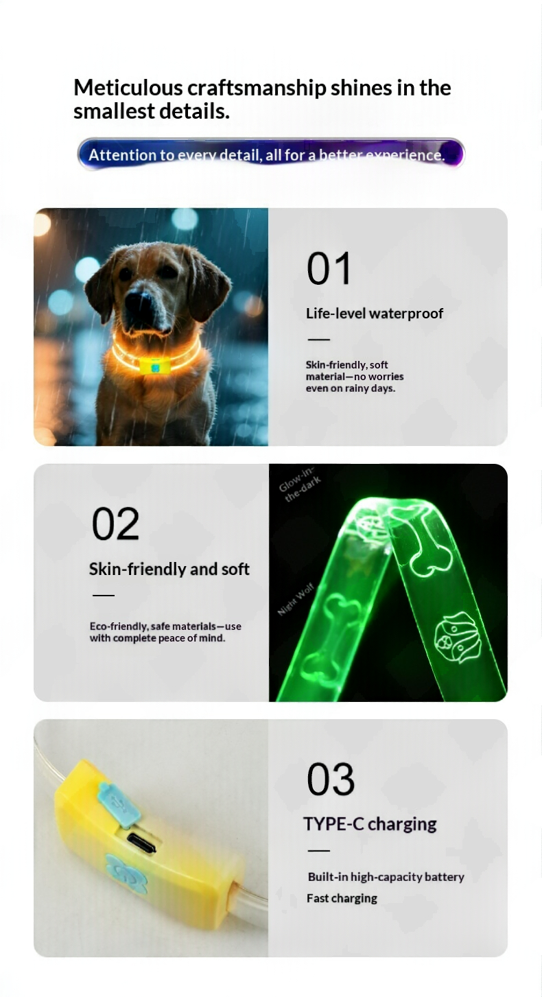 Glowing Dog Collar To Prevent Loss During Nighttime Walks detail photo 9