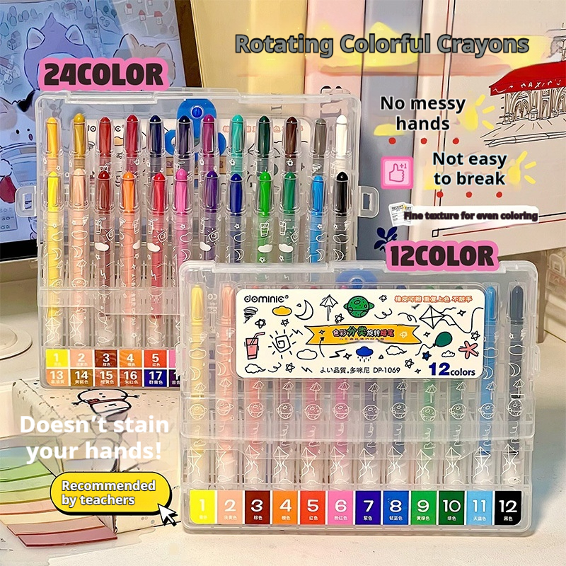 24-Color Washable Crayons For Colorful Rotating Drawing