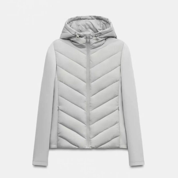 Zipper-detail Patchwork Long-sleeve Hooded Cotton Jacket