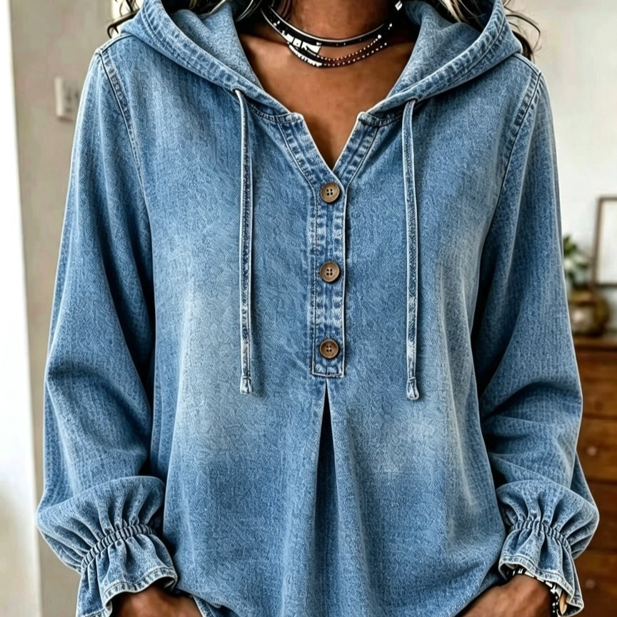 Denim Jacket Casual Drawstring Hoodie