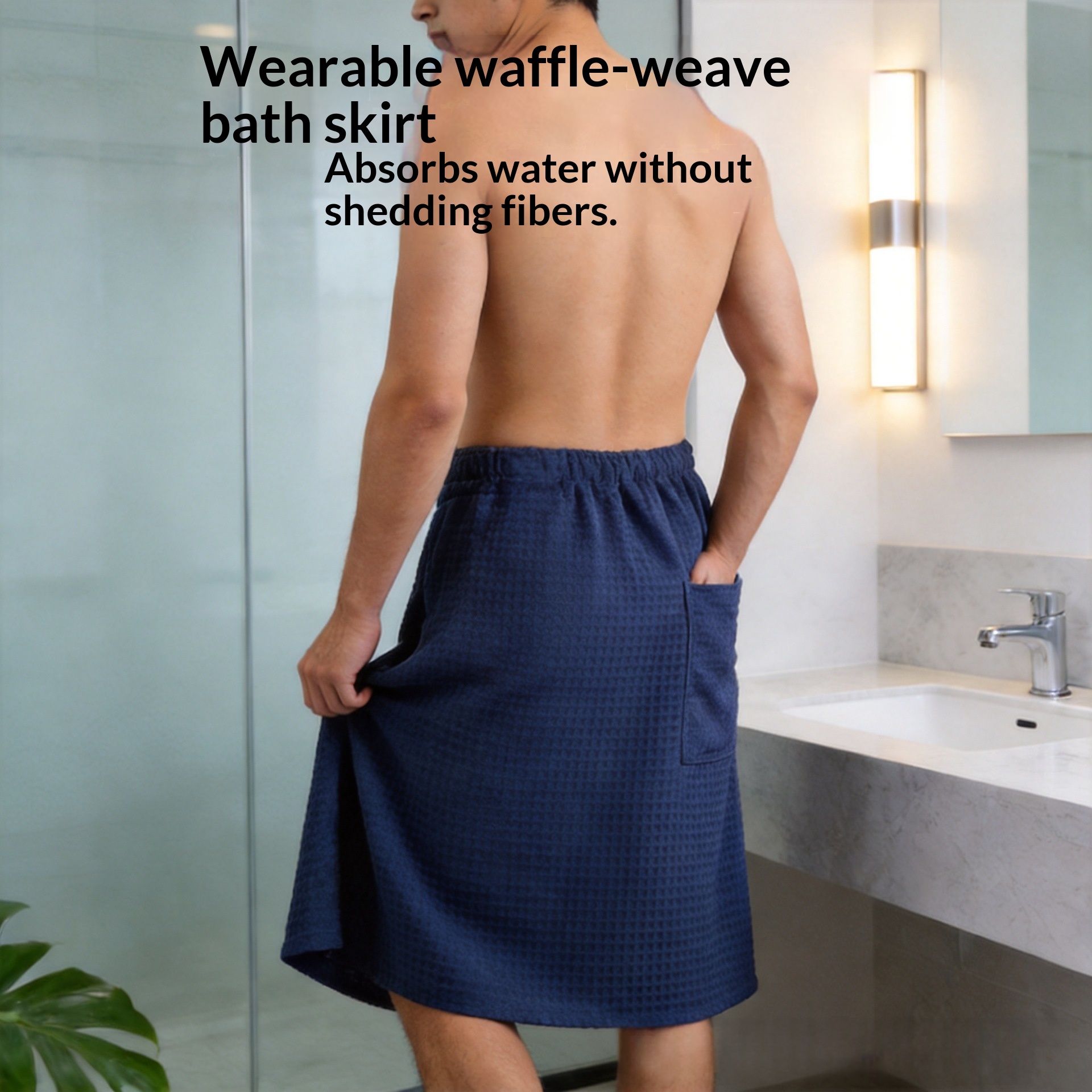 Mens Absorbent, Soft, Lint-free, Thickened Large-size Waffle-weave Wearable Bath Towel Skirt