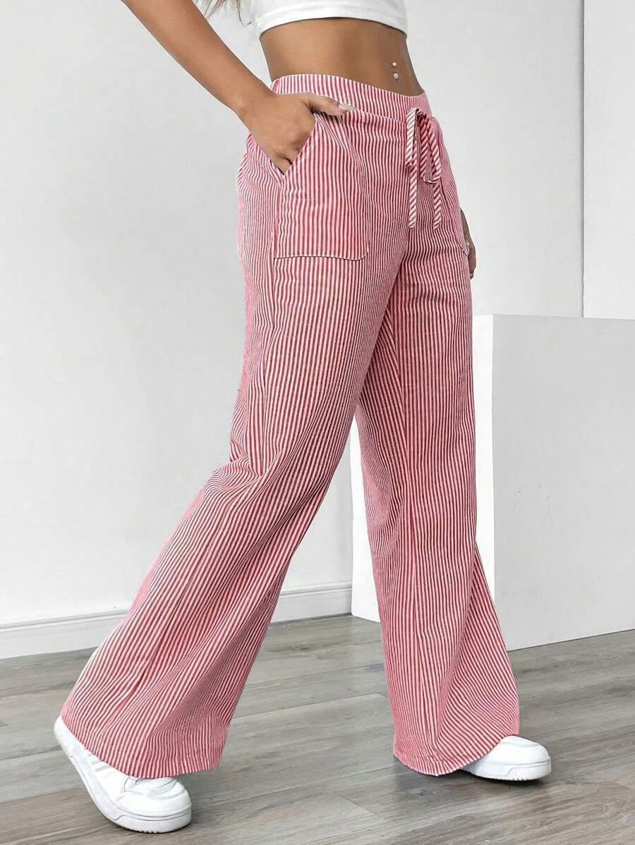 New Striped Trousers With Pockets Casual Versatile Loose Wide Leg Pants Women's Clothing — image 1