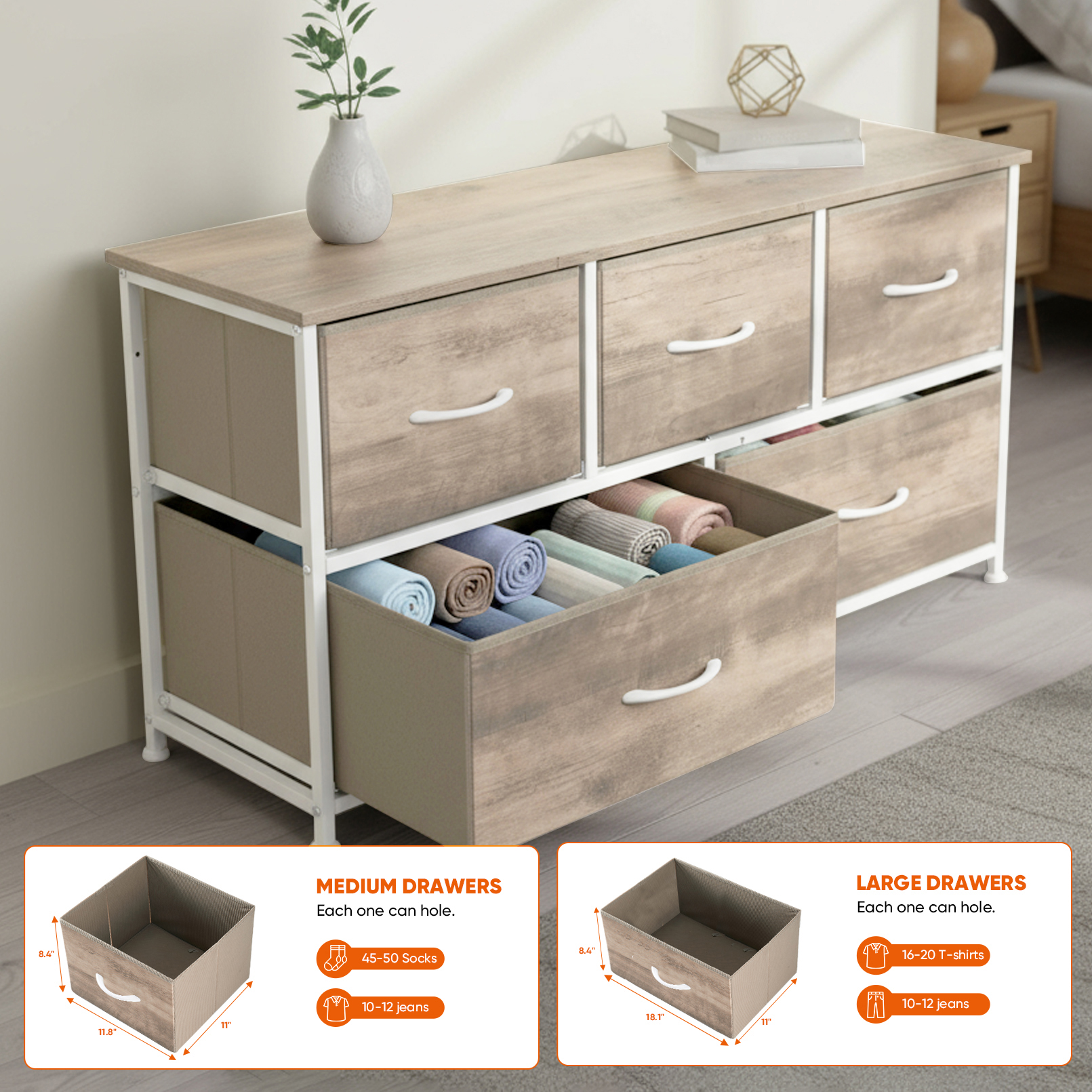 Wooden Top Cabinet Night Stand Dresser For Closet image 50