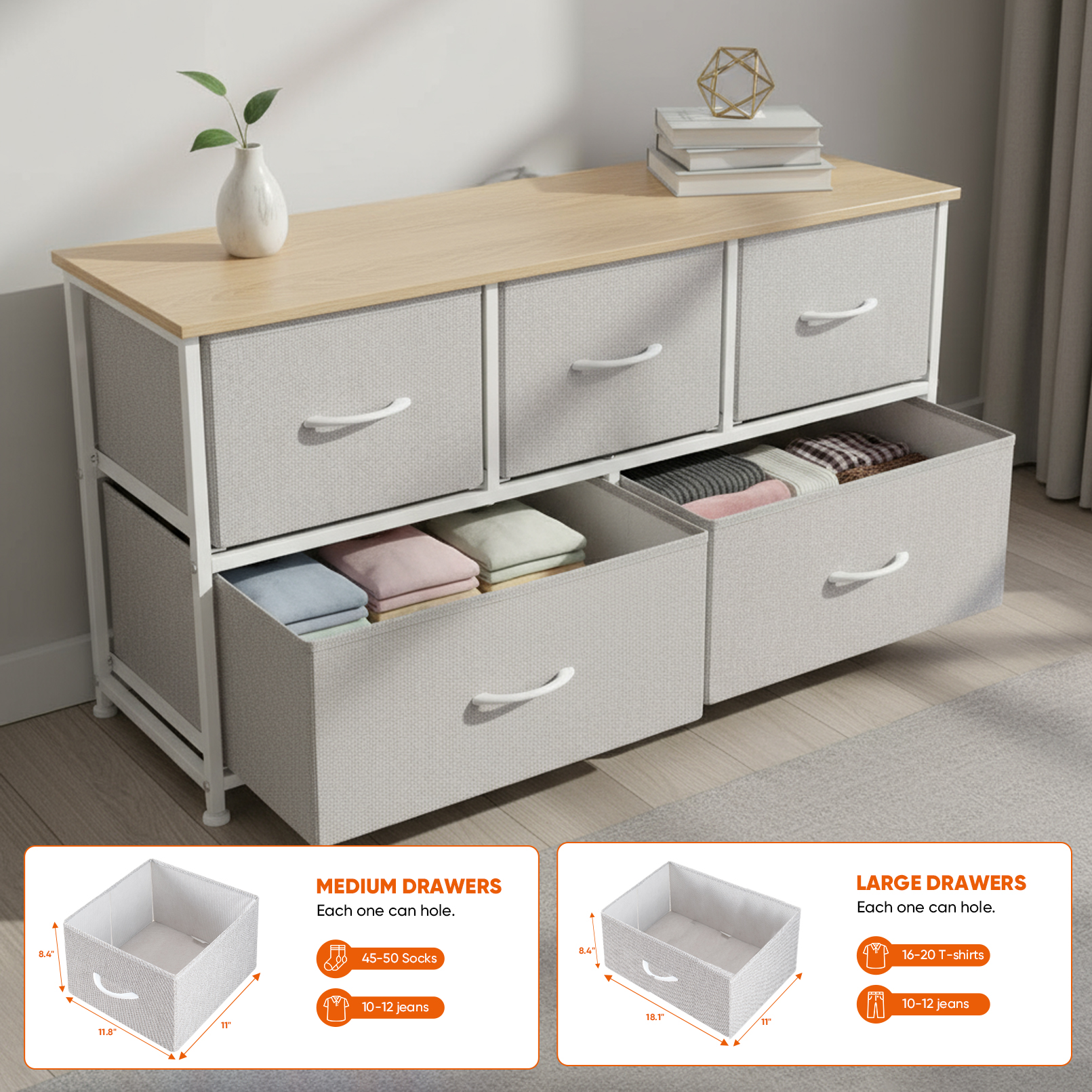 Wooden Top Cabinet Night Stand Dresser For Closet image 24