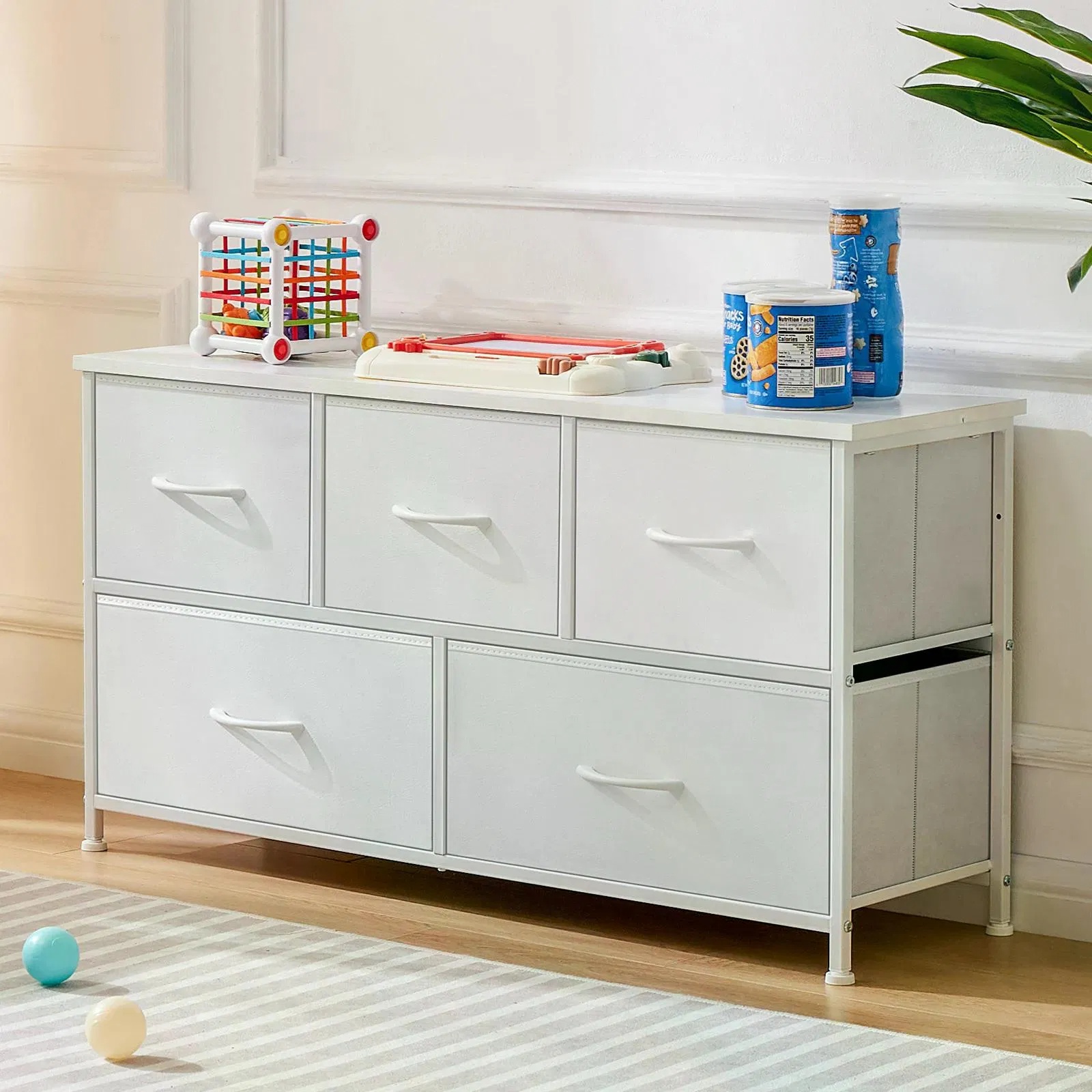 Dresser For Bedroom Storage Drawers Fabric Storage Tower With 5 Drawers, Chest Of Drawers With Fabric Bins image 14