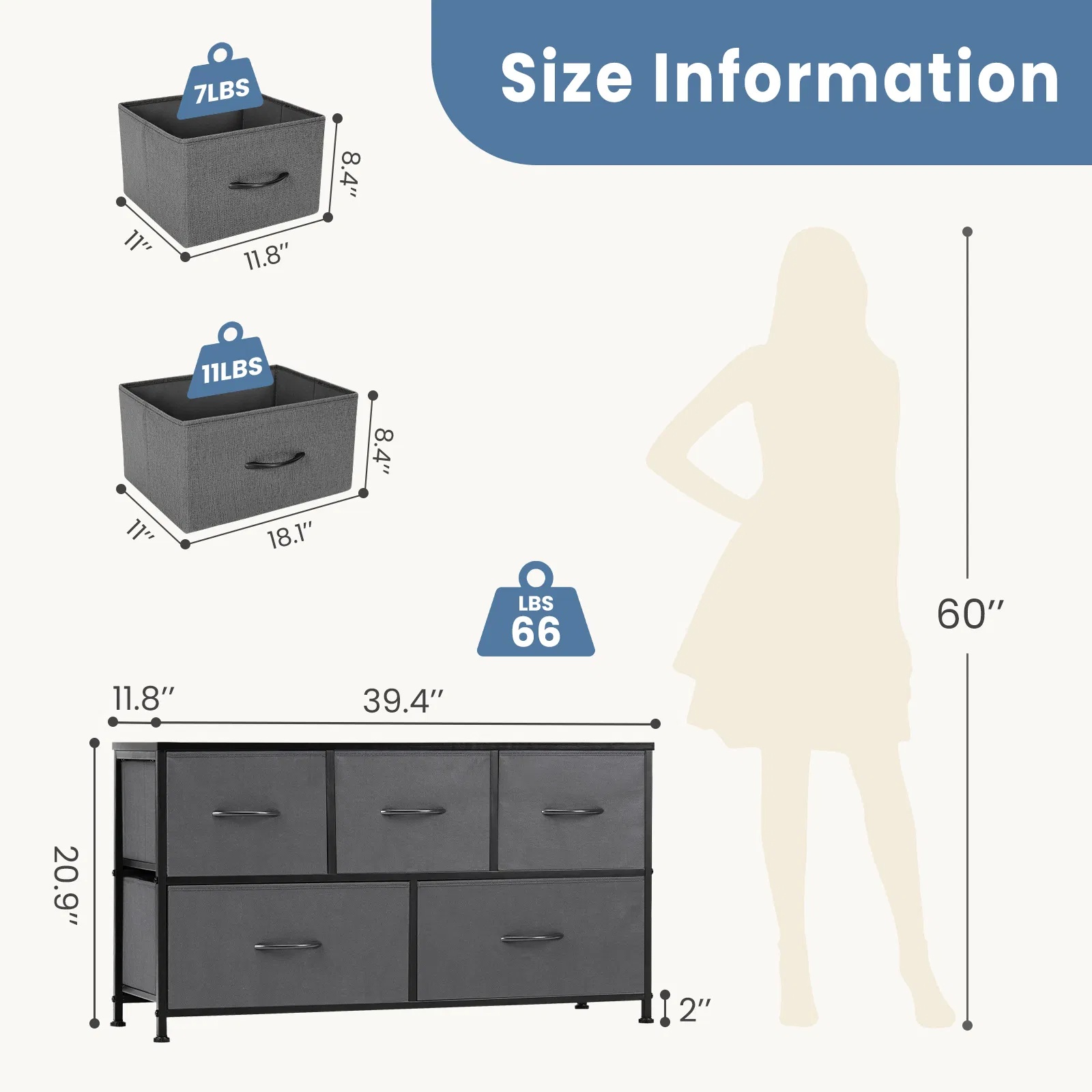 Dresser For Bedroom Storage Drawers Fabric Storage Tower With 5 Drawers, Chest Of Drawers With Fabric Bins image 15