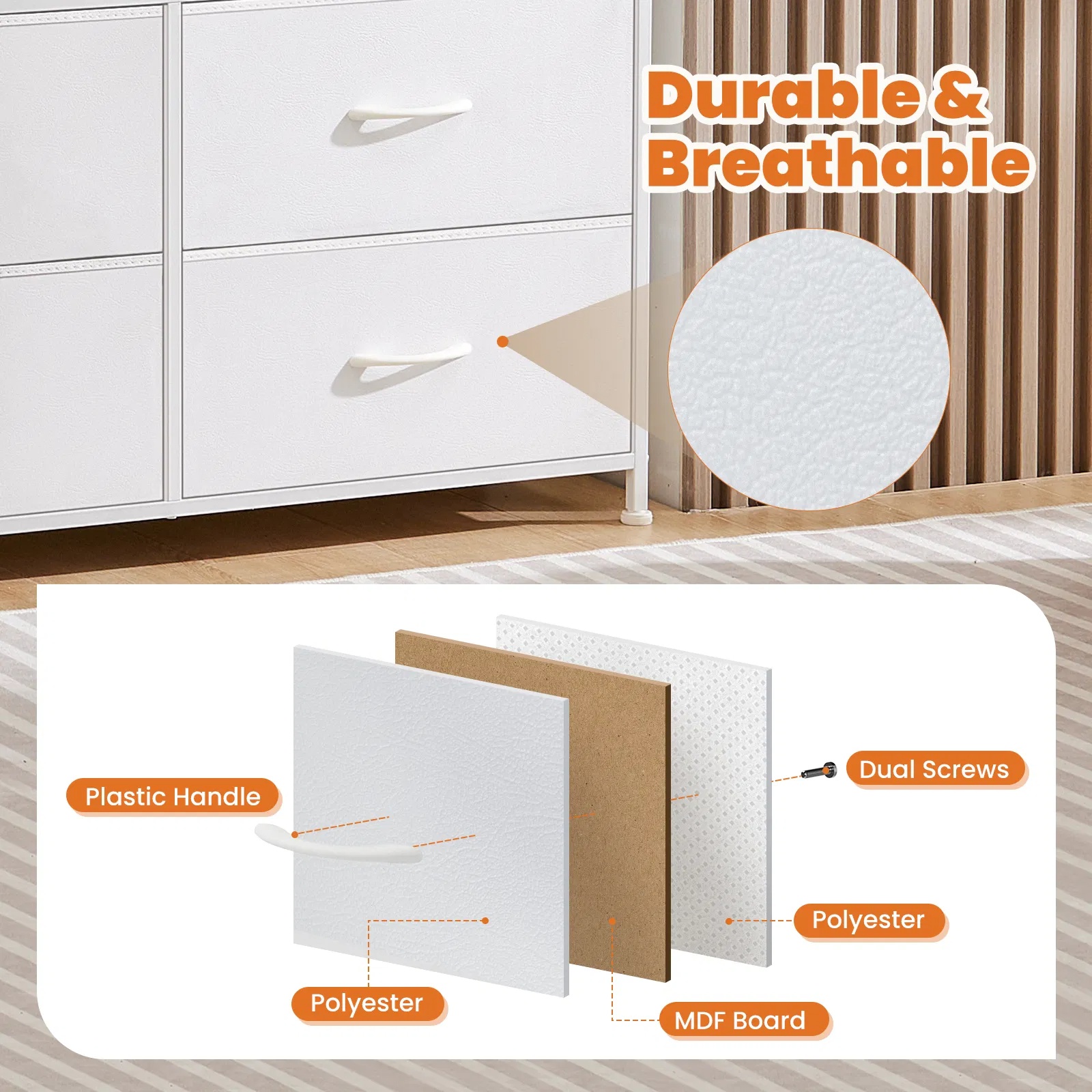 Dresser For Bedroom Storage Drawers Fabric Storage Tower With 5 Drawers, Chest Of Drawers With Fabric Bins image 10