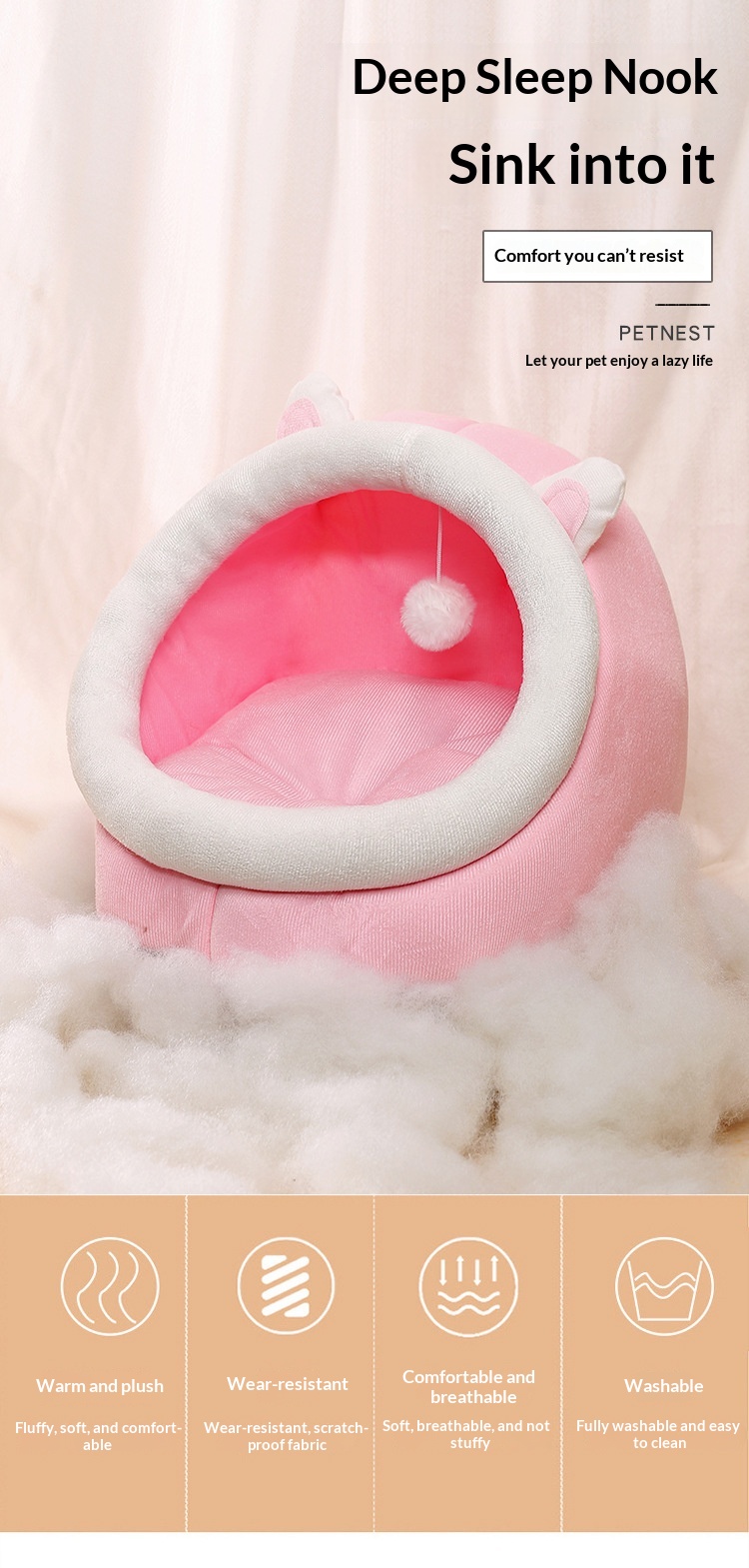All-season Semi-enclosed Cat And Dog Bed detail photo 2