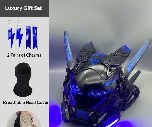 Vollgesichtsmaske im Cosplay-Stil mit futuristischer Mecha-Ästhetik