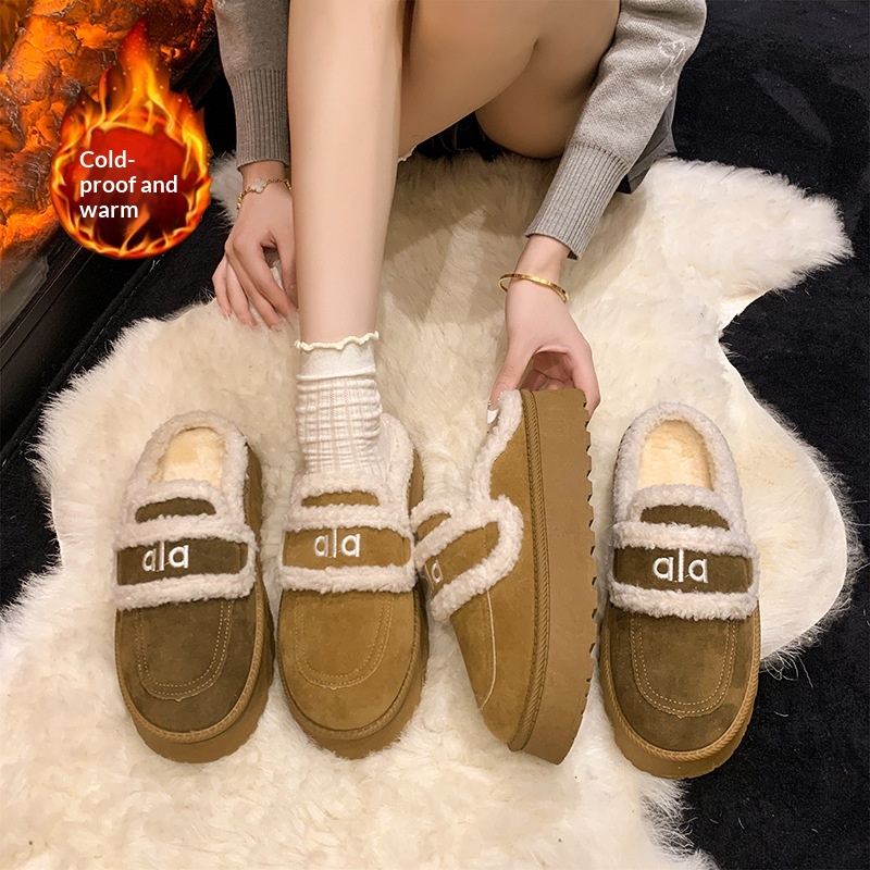 Slippers With Lettering No Back Fluffy Autumnwinter Outdoor Cotton Shoes