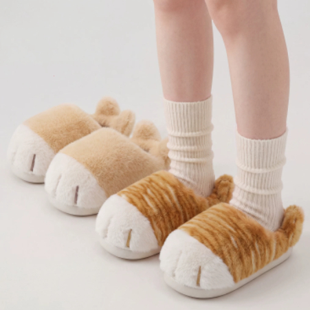 Women's Cat-claw Cotton Slippers Warm Plush Closed-back Cotton Shoes