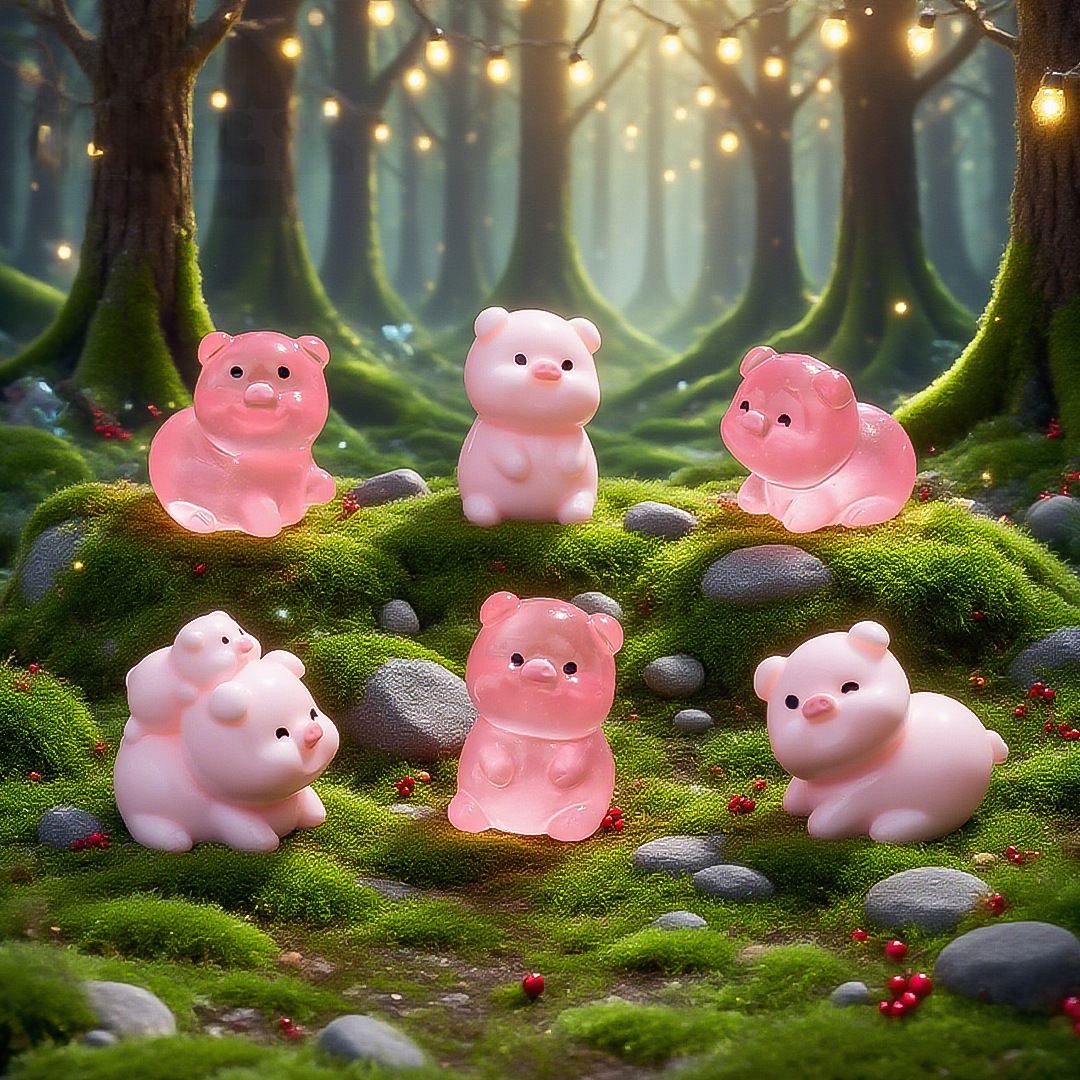 Ornament drăguț de birou din rășină de porc strălucitor de desene animate