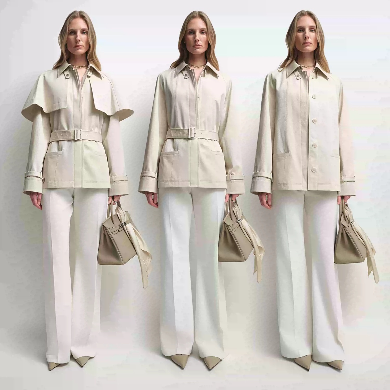 Delicate Long-staple Cotton Waist-cinching Cropped A-line Trench Coat