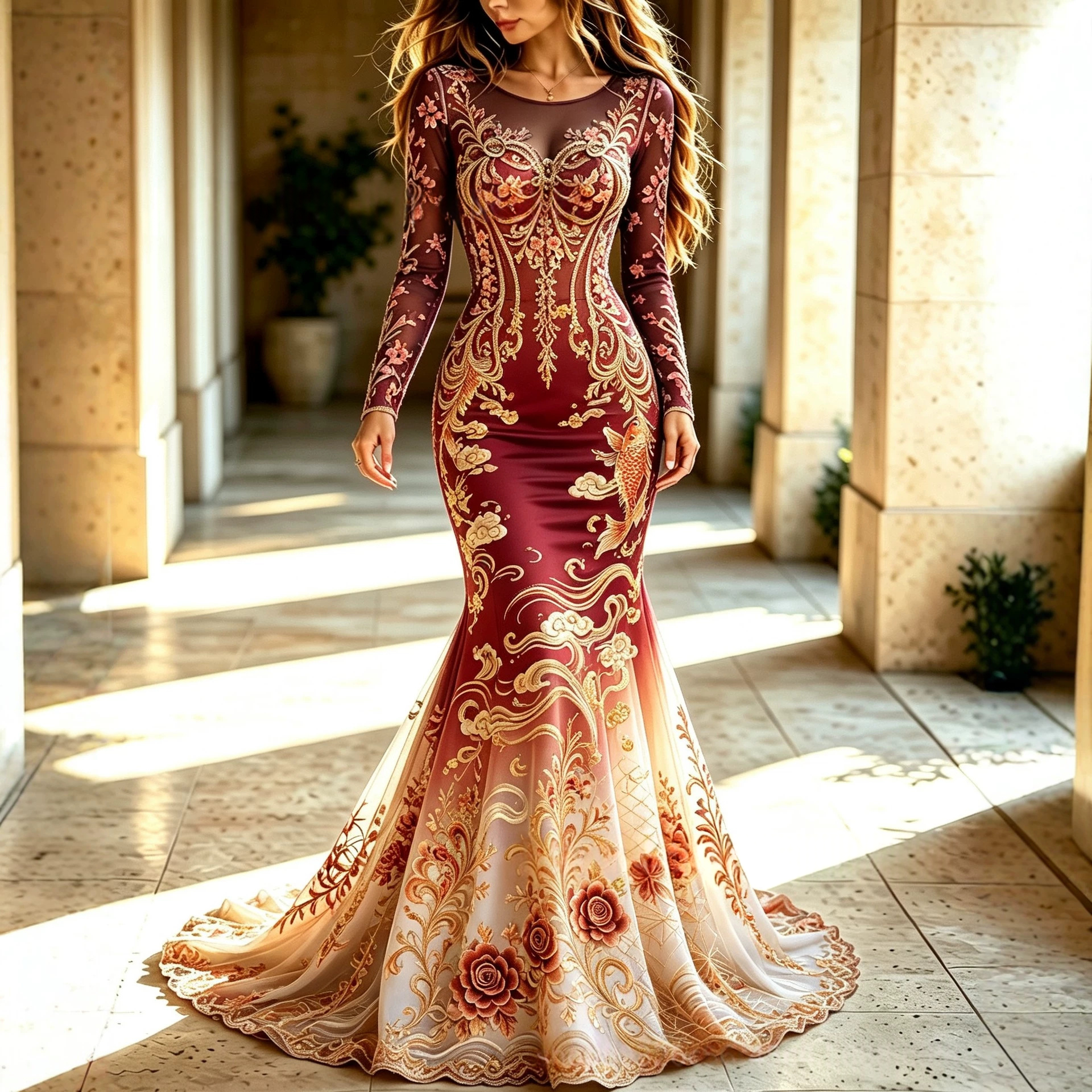 Women's 3D Digital Print Long-Sleeve Dress