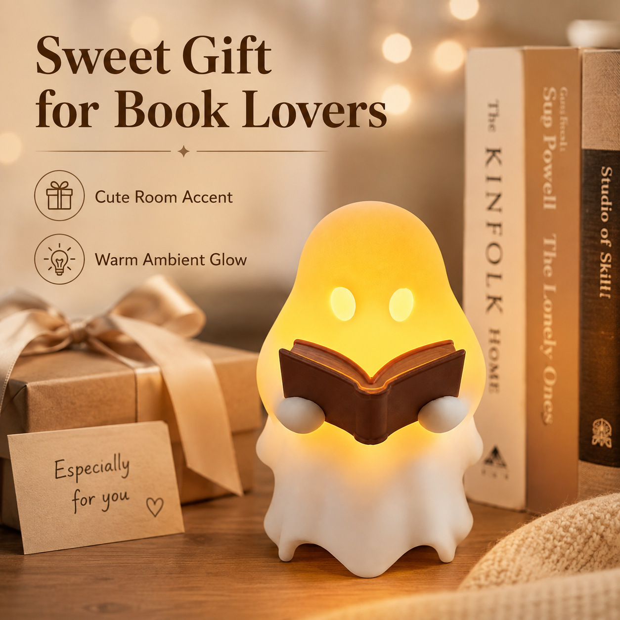Cute Ghost Reading Book Lamp (5X6.5X6.8 cm-Not included