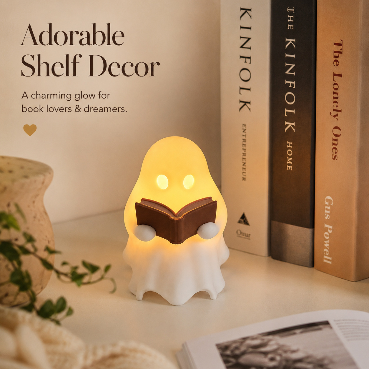 Cute Ghost Reading Book Lamp (5X6.5X6.8 cm-Not included