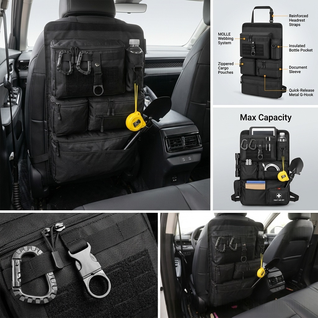 Car Rear Seat Tactical Hanging Organizer Bag – Multi-Functional Vehicle Storage Organizer for Tools, Accessories & Travel Essentials