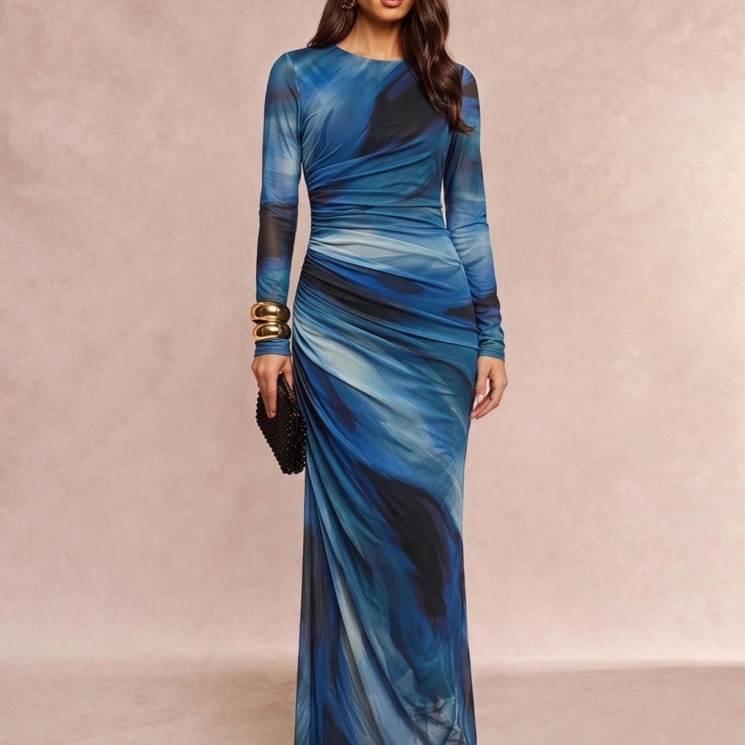 Women's Fashionable Printed Round-neck Long-sleeve Dress
