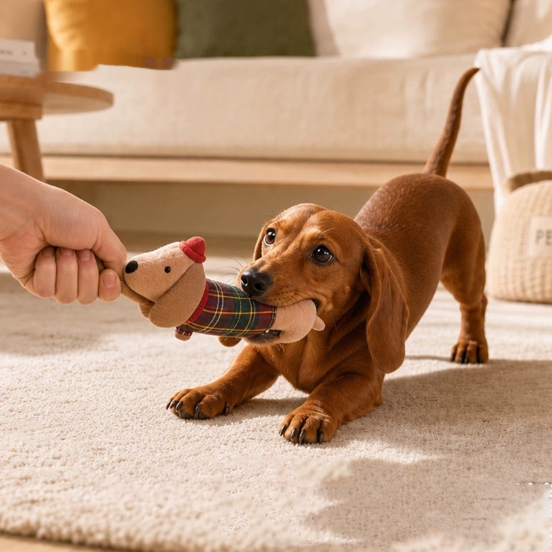 Plaid Squeaky Dachshund Toy