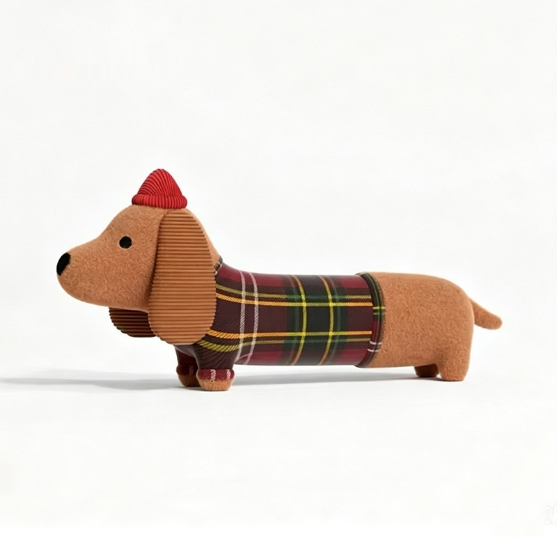 Plaid Squeaky Dachshund Toy