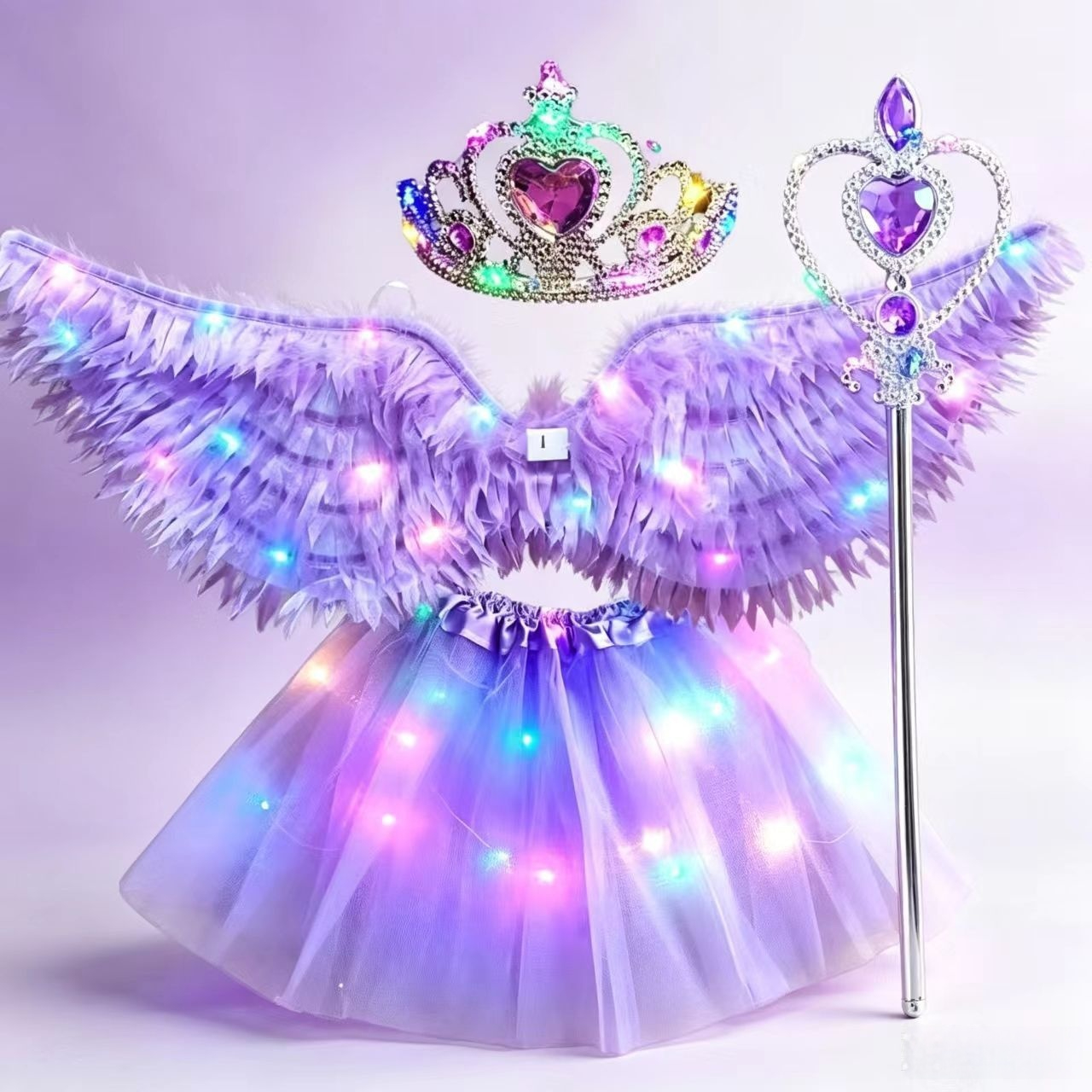 Kids LED Light Up Angel Wings Set - Colorful Glowing Fairy Costume Accessory for Girls Birthday Party Stage Performance — 1