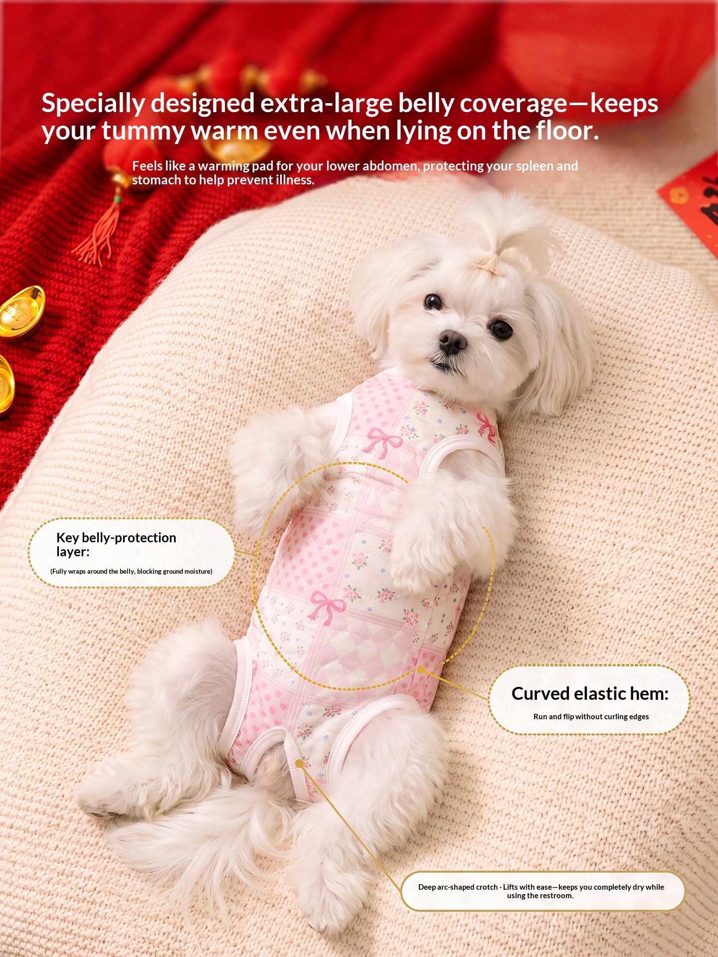 Full Print Pet Warm Belly Protection Clothes - Autumn Winter Pajamas for Small Dogs and Cats detail photo 4