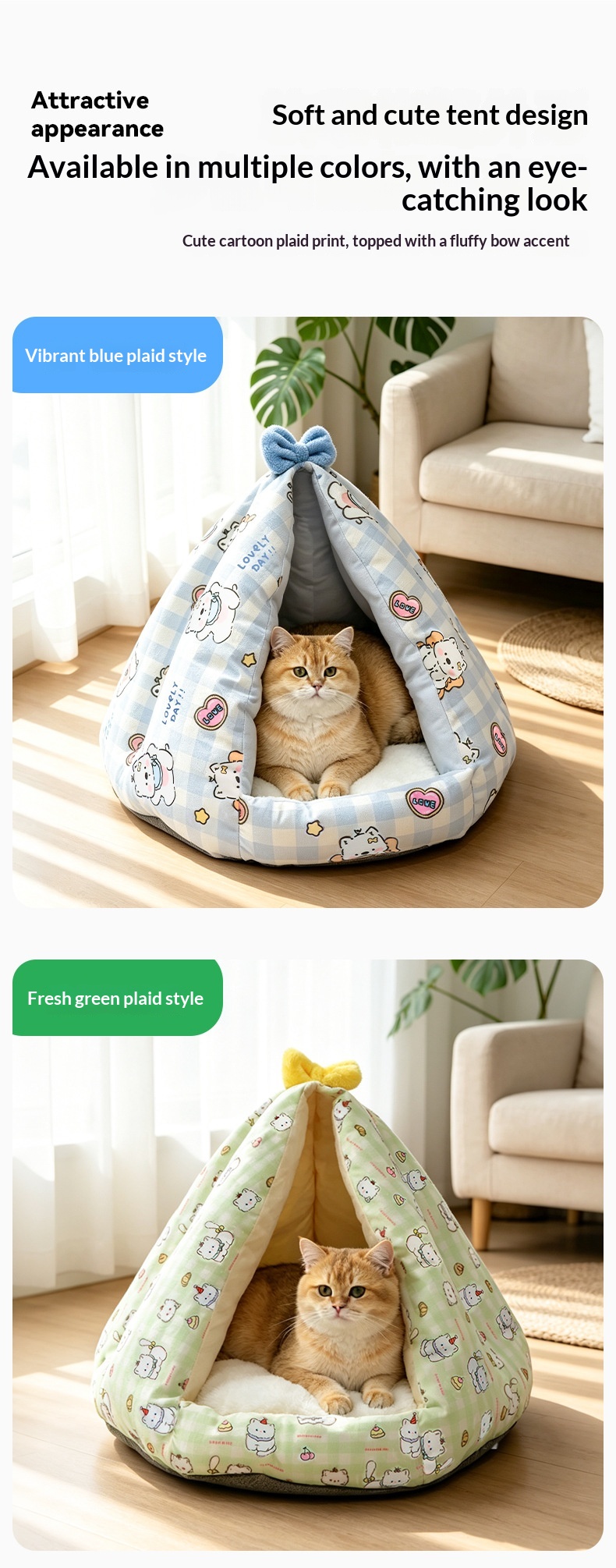 Closed Triangular Cat Tent Bed - Cute Cartoon Pet House for Autumn Winter Indoor Use detail photo 7