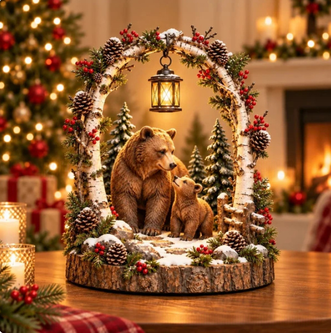 Ornament de birou din pădure de Crăciun - decorațiuni de masă festive de sărbători pentru piesa centrală a biroului de acasă