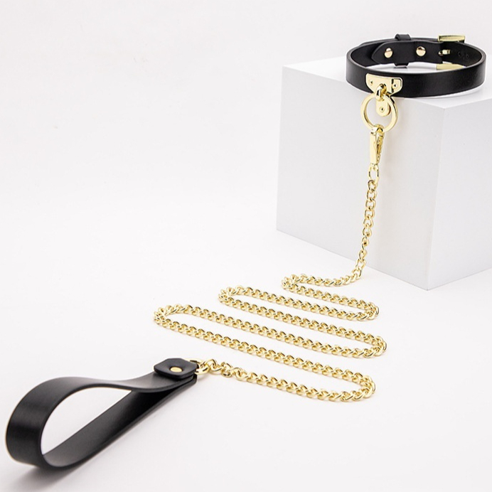Chain Leash & Leather Collar Set