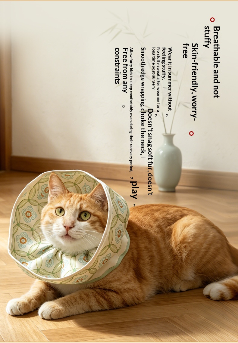 Soft Fabric Anti-bite Cone Collar Cat Head Cover Post-surgical Protective Collar Chinese Floral Pattern Adjustable detail photo 2