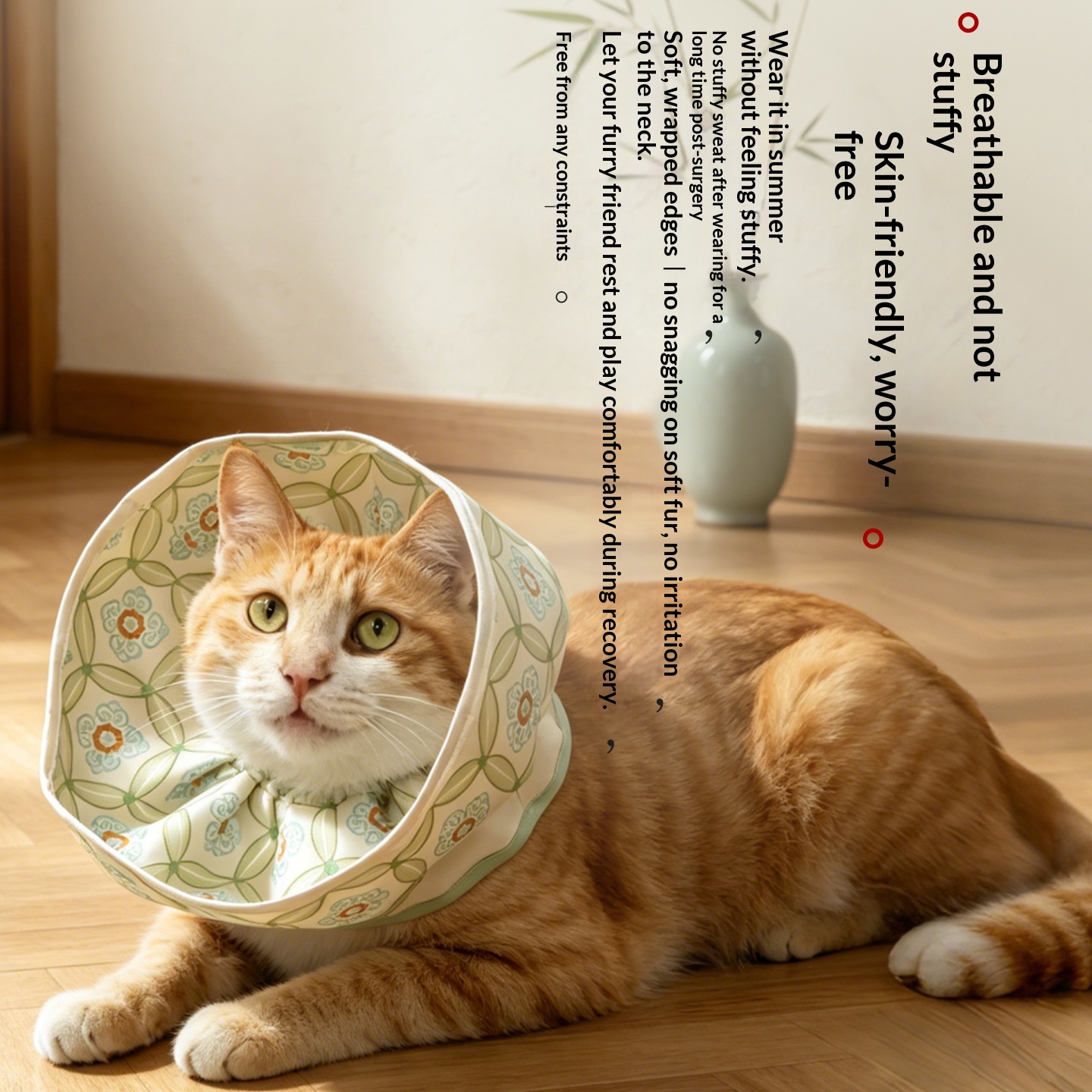 Soft Fabric Anti-bite Cone Collar Cat Head Cover Post-surgical Protective Collar Chinese Floral Pattern Adjustable — 1