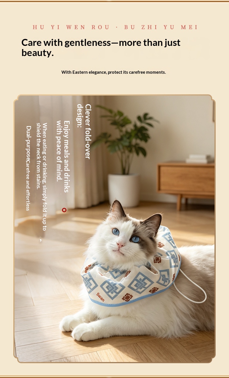 Soft Fabric Anti-bite Cone Collar Cat Head Cover Post-surgical Protective Collar Chinese Floral Pattern Adjustable detail photo 5