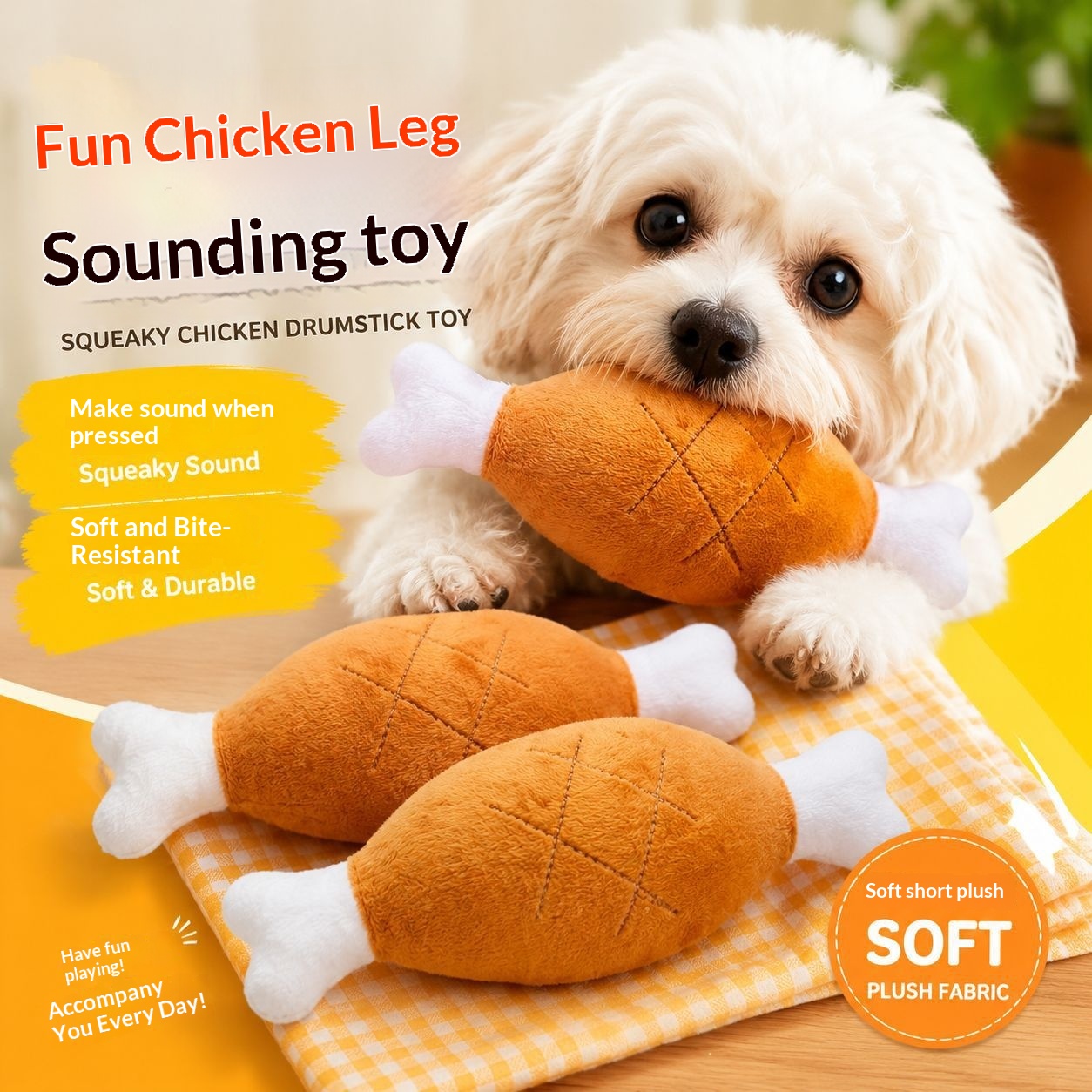Dog Plush Squeaky Double-bone Chicken-leg Boredom-relief Item Pet Toy