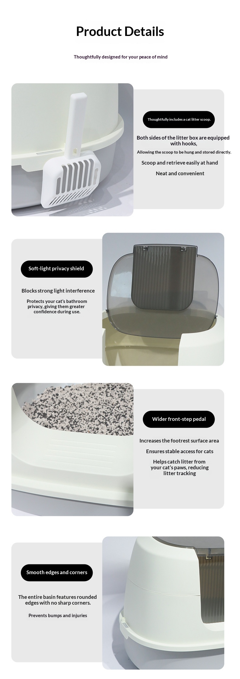 Fully Enclosed Cat Litter Box - Large Anti-Splash Design with Odor Control for Kittens and Adult Cats detail photo 3