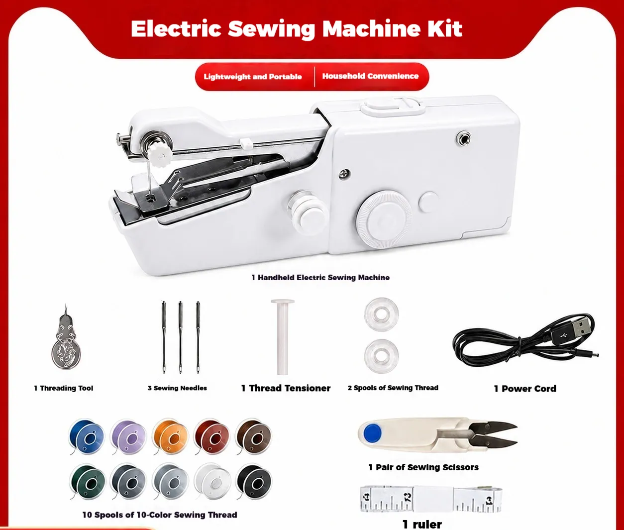 Handheld Portable Electric Sewing Machine Set Mini Household Handy Handheld Electric Sewing Machine – image 6