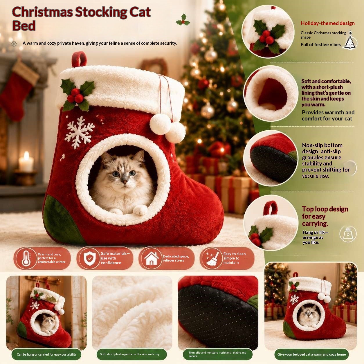 Christmas Stocking Cat Bed Atmosphere Decoration alternate view