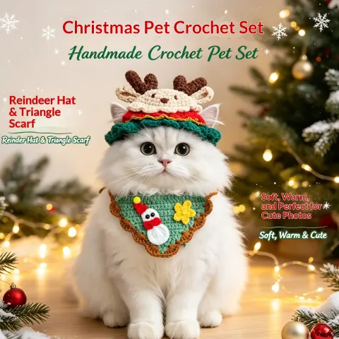 Pet Christmas Handmade Crochet Elk Hat Costume Holiday Party