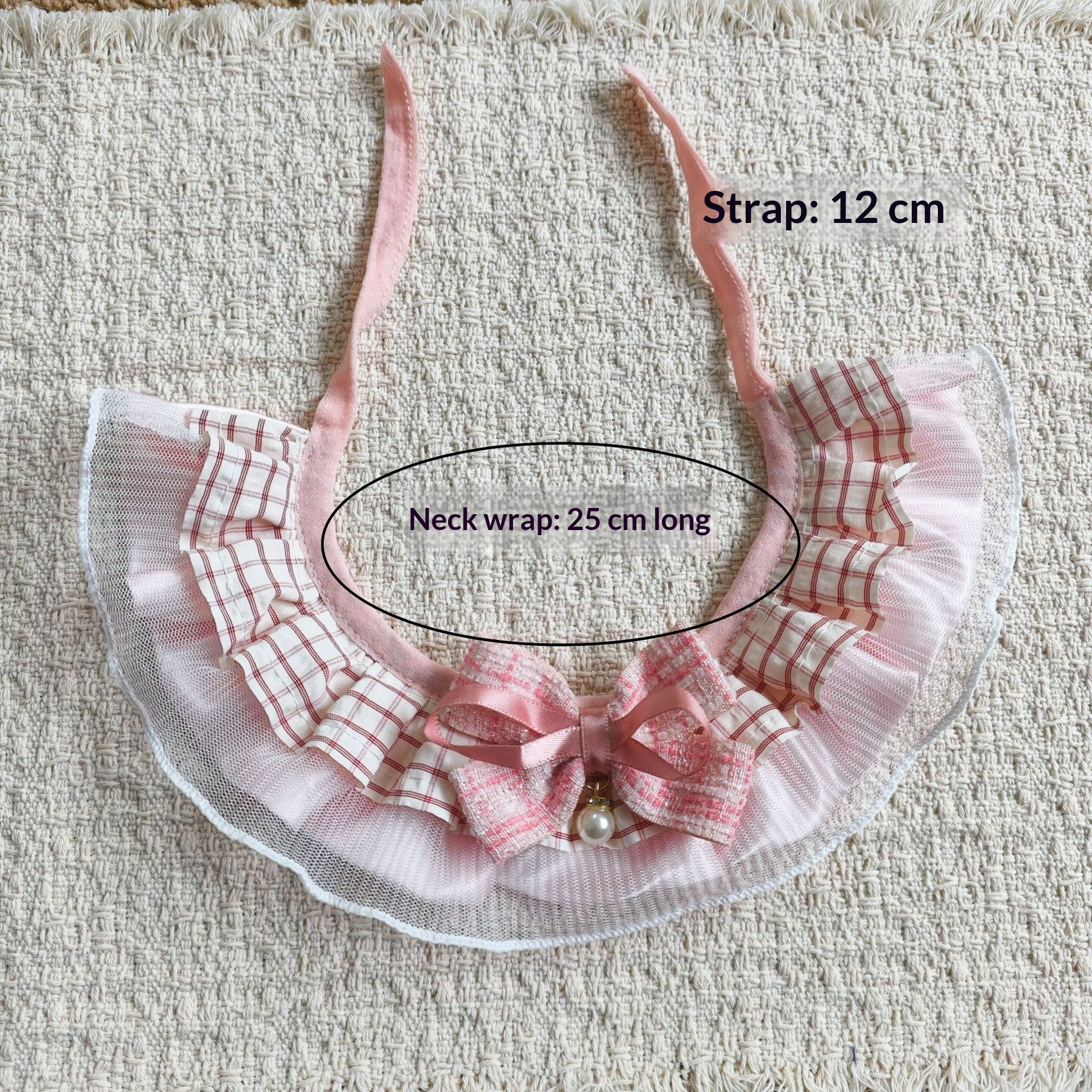 Lace Scarf Small To Medium-sized Plaid Bow Pearl Collar Decoration detail photo 5