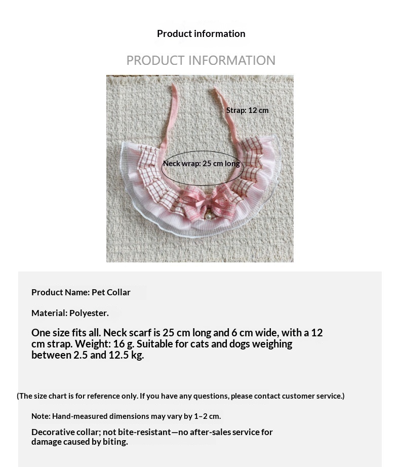 Lace Scarf Small To Medium-sized Plaid Bow Pearl Collar Decoration detail photo 3
