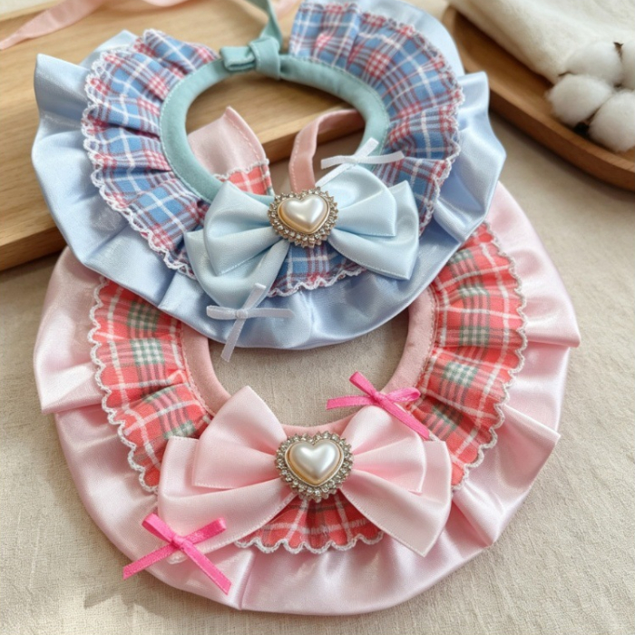 Pet Plaid Bib With Heart-Shaped Bow Tie Collar detail photo 6