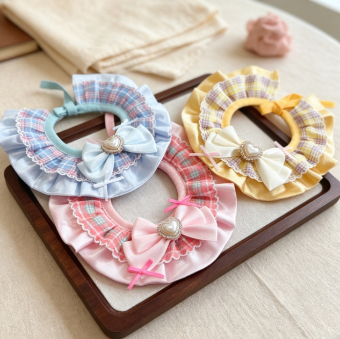 Pet Plaid Bib With Heart-Shaped Bow Tie Collar detail photo 7
