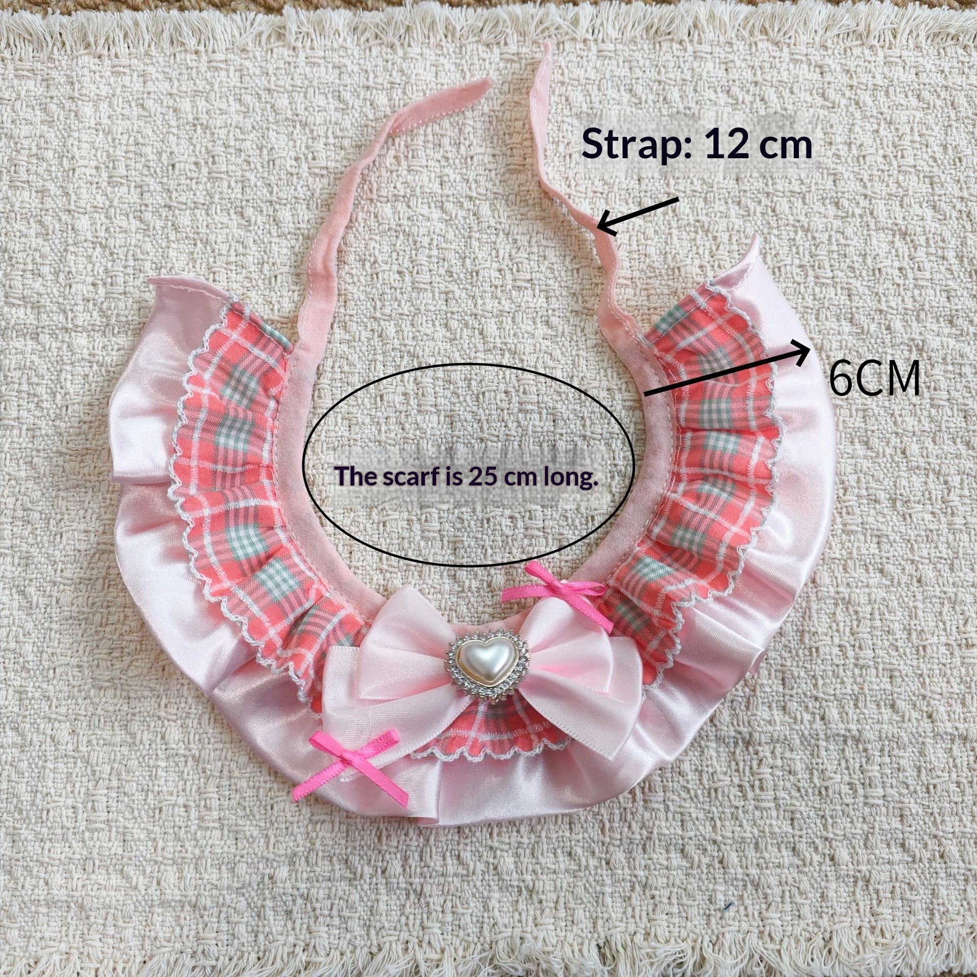 Pet Plaid Bib With Heart-Shaped Bow Tie Collar detail photo 3