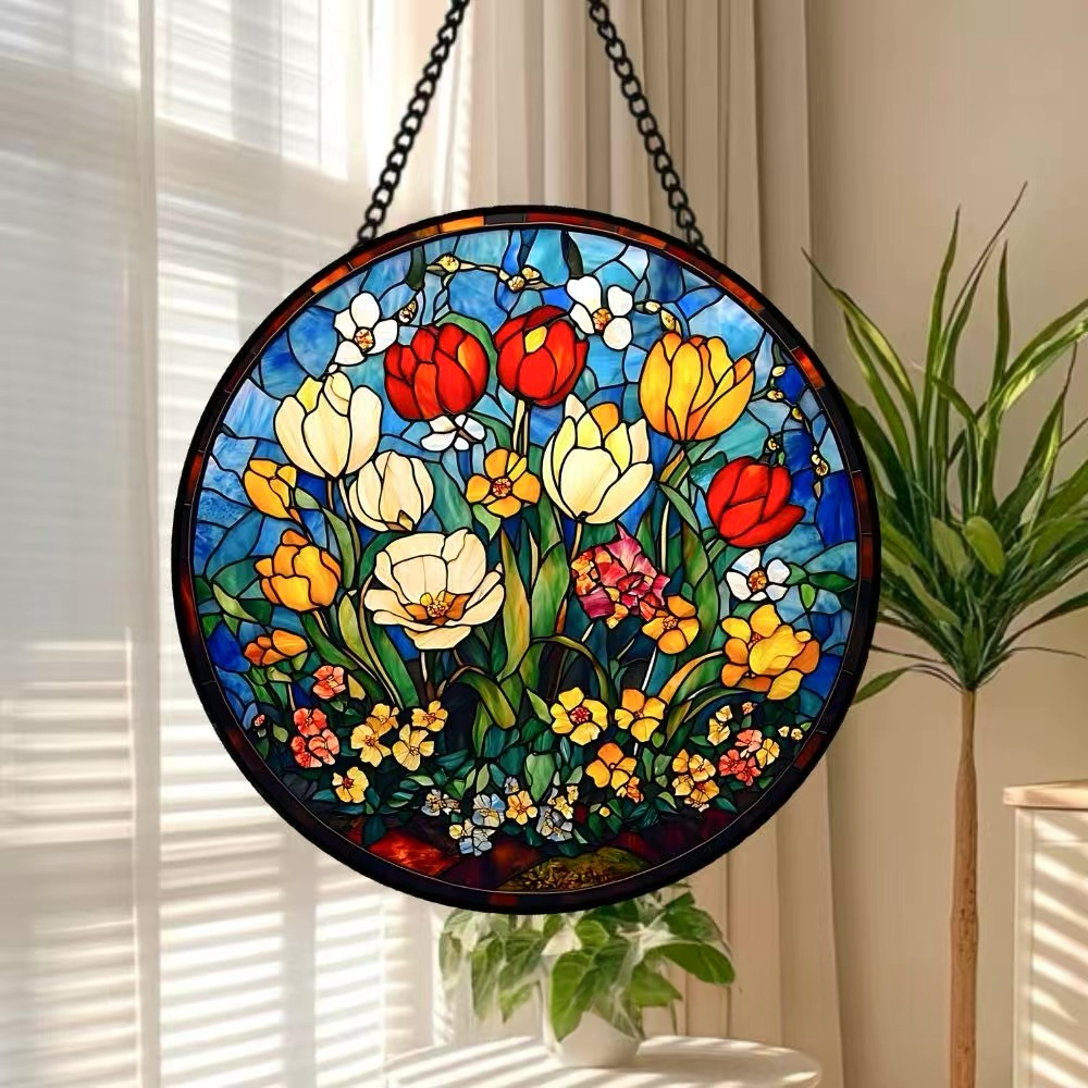 Colorful Cartoon Flower Garden Glass Pendant