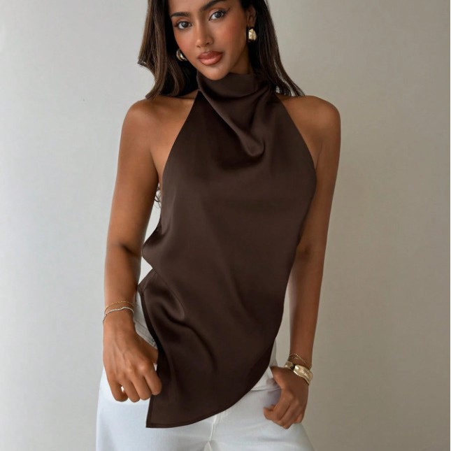 Women's Elegant High-neck Solid-color Fashion Top