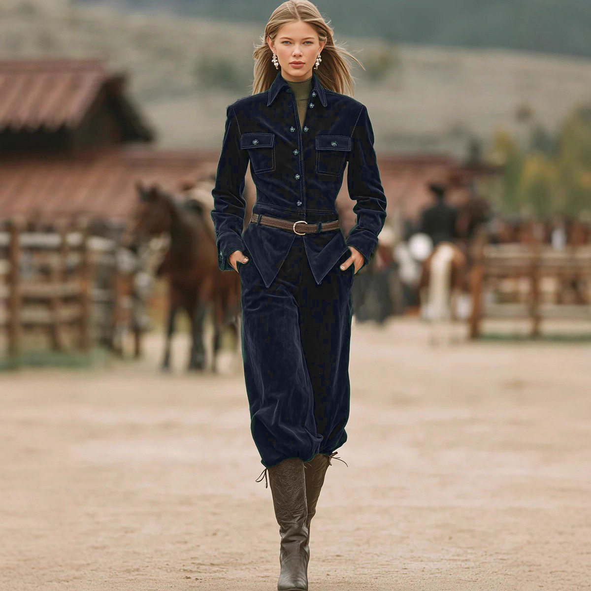 Corduroy-style jacket and matching trousers, source product reference