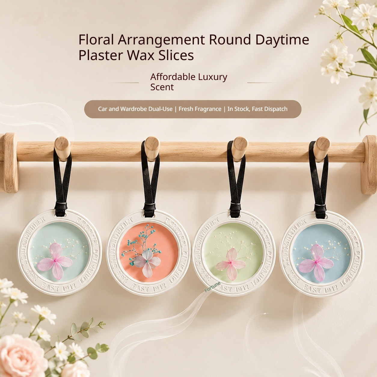 Tabletă rotundă din ceară de ipsos parfumată cu flori conservate - Bluebell Fragrance Hanging Air Freshener pentru garderobă și baie