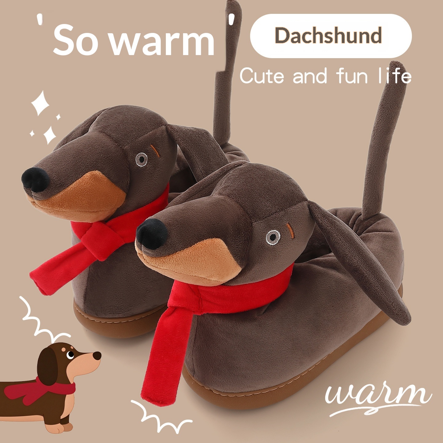 Cute Dachshund Cartoon Cotton Slippers