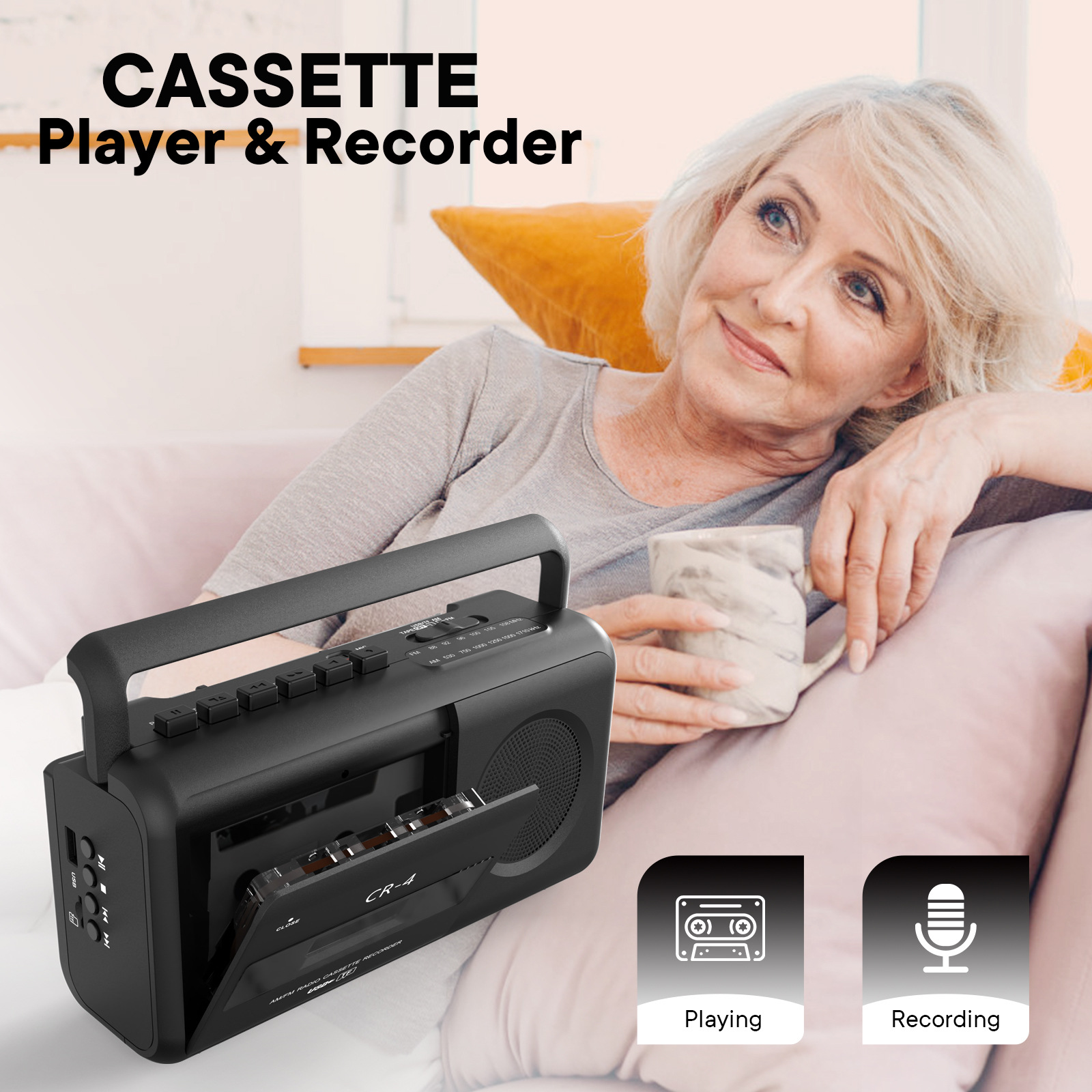 Casetă portabilă Înregistrator stereo cu bandă adezivă Vintage Deck