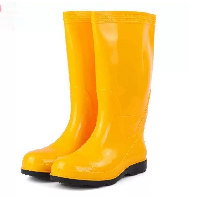 White High Shaft Steel Toe Rain Boots - Men's Anti-Smash Waterproof Safety Work Shoes With Steel Plate Protection