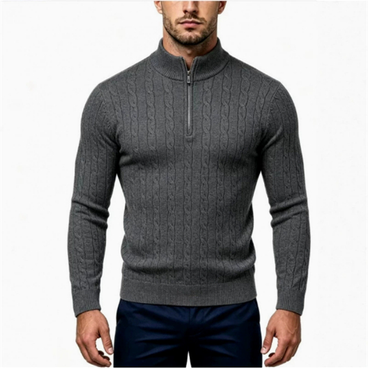 Pulover tricotat cu cablu cu semi-zip Stand-up Collar Cardigan tricotat răsucit Culoare solidă Cardigan tricotat casual